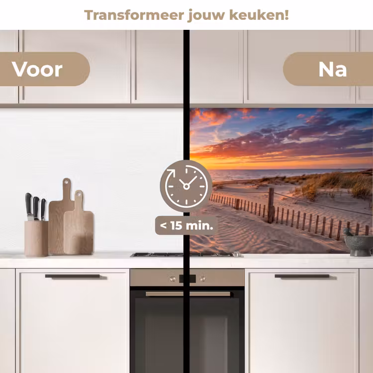 Strand - Zonsondergang - Zee - Natuur - Oranje keuken achterwand 2 middel -voor-na2_NL