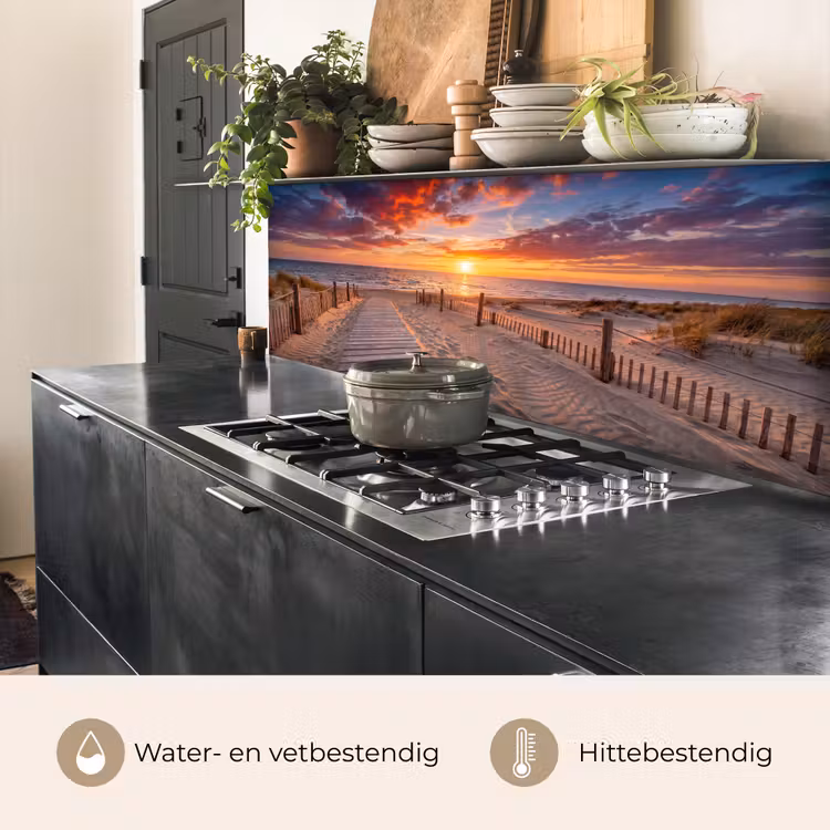 Strand - Zonsondergang - Zee - Natuur - Oranje keuken achterwand 2 middel -usp_NL