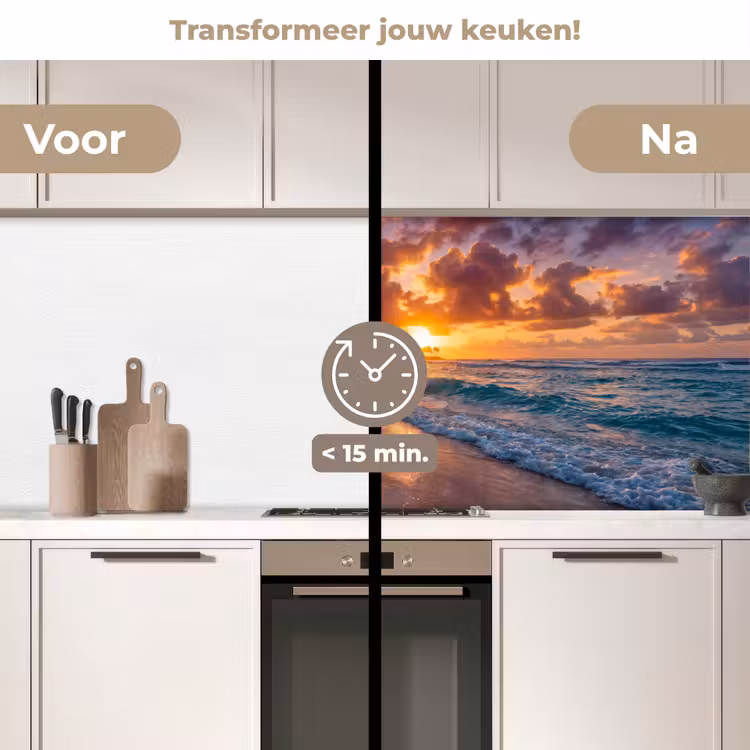 Strand - Zonsopgang - Tropisch - Natuur - Oranje keuken achterwand 2 middel -voor-na2_NL