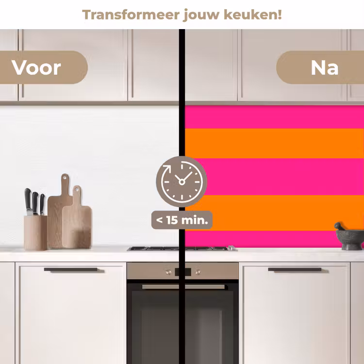 Strepen - Horizontaal - Roze keuken achterwand 2 middel 871 -voor-na2_NL