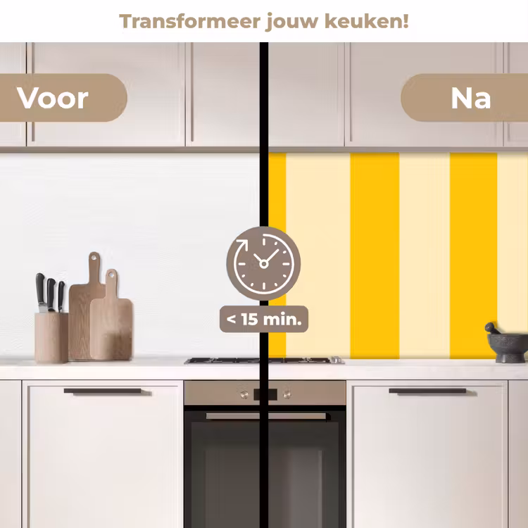 Strepen - Klassiek - Geel keuken achterwand 2 middel 871 -voor-na2_NL