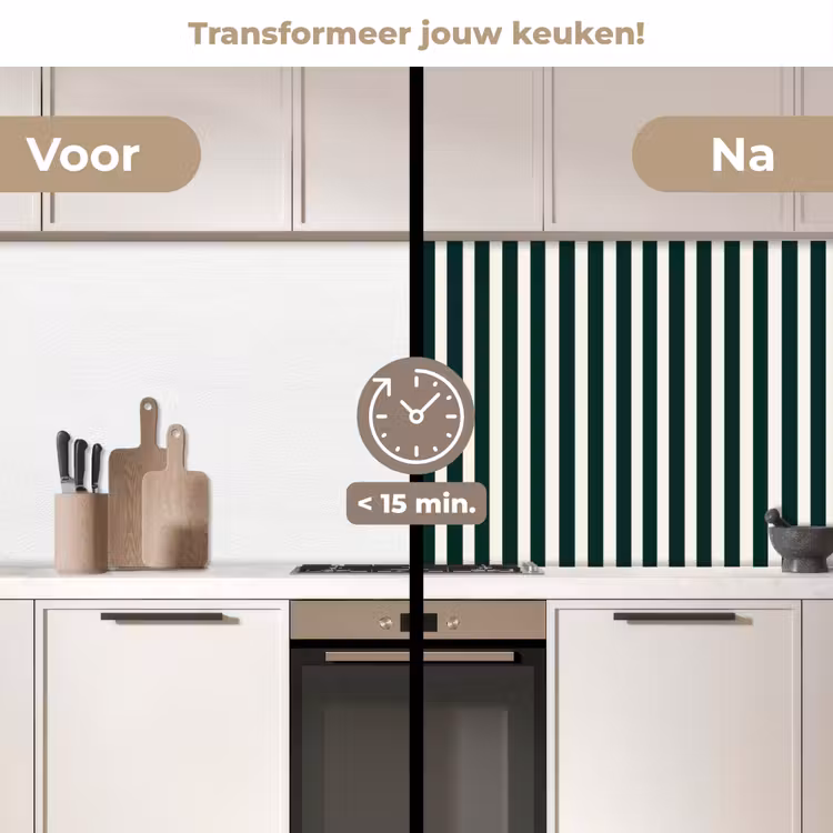 Strepen - Klassiek - Groen keuken achterwand 2 middel 871 -voor-na2_NL