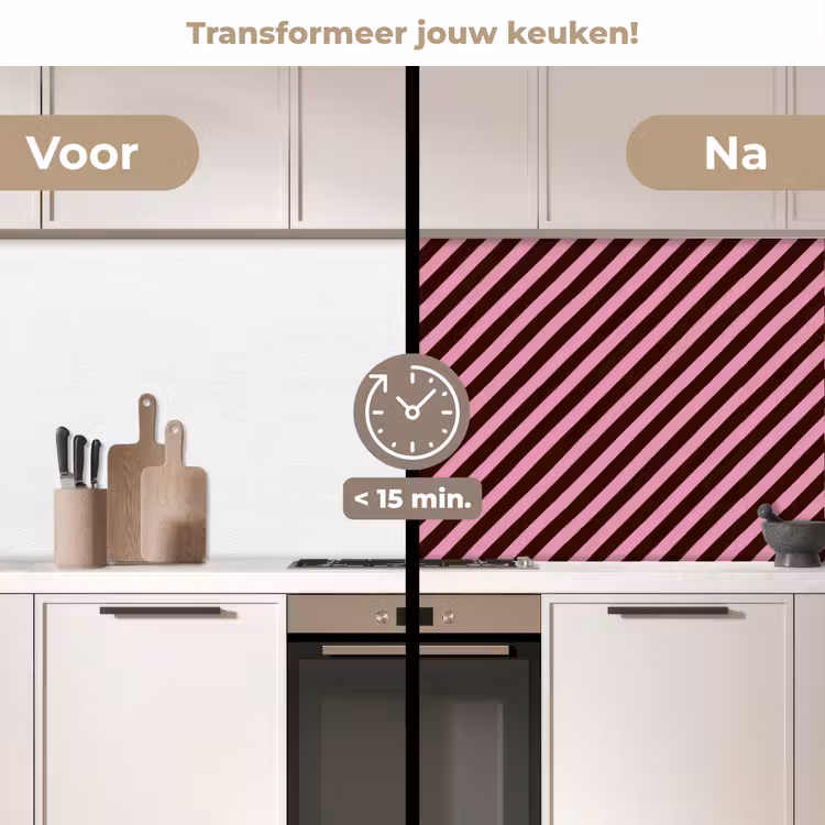 Strepen - Roze - Bruin keuken achterwand 2 middel 871 -voor-na2_NL