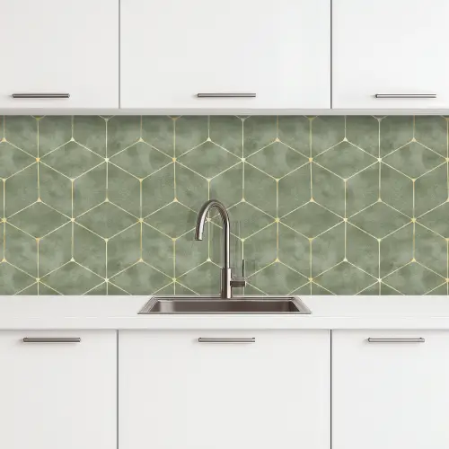 Subtiel - Geometrisch - Goud - Groen keuken achterwand 2 middel 871 -3d