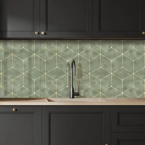 Subtiel - Geometrisch - Goud - Groen keuken achterwand 2 middel 871 -sfeer1