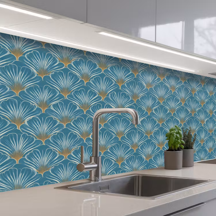 Symmetrisch - Patroon - Blauw keuken achterwand 2 middel 871 -3d_schuin
