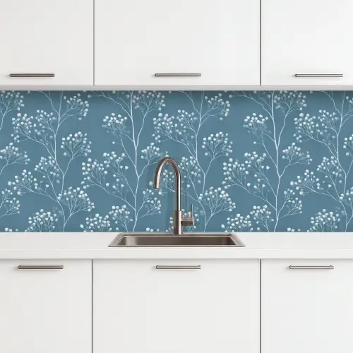 Takken - Bessen - Patroon - Lichtblauw keuken achterwand 2 middel 871 -3d