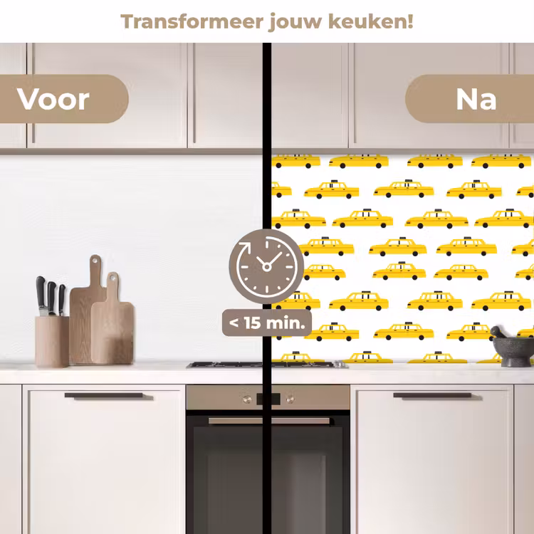 Taxi - Iconisch - Geel keuken achterwand 2 middel 871 -voor-na2_NL