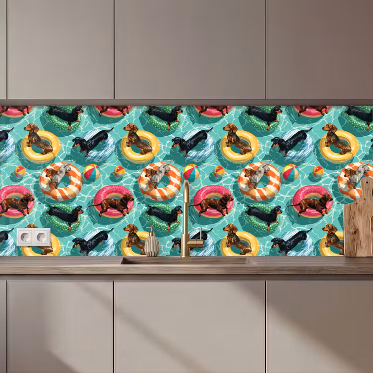 Teckels - Zwembad - Kleurrijk keuken achterwand 2 middel 871 zz_3dshopping