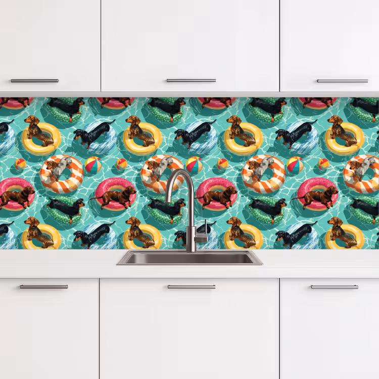 Teckels - Zwembad - Kleurrijk keuken achterwand 2 middel 871 -3d