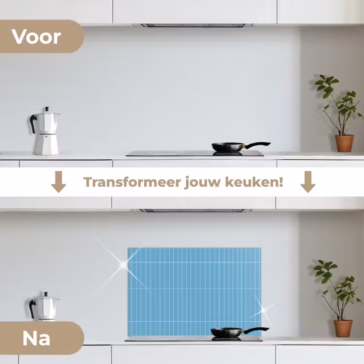 Tegel - Langwerpig - Patroon - Blauw keuken achterwand spatscherm klein 900 -voor_na_NL