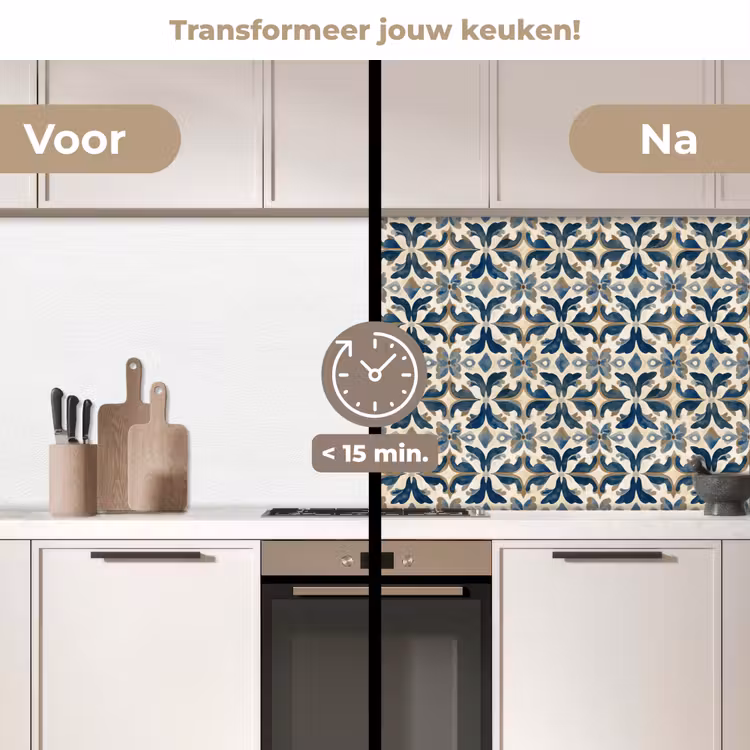 Tegel - Patroon - Blauw - Beige keuken achterwand 2 middel 871 -voor-na2_NL