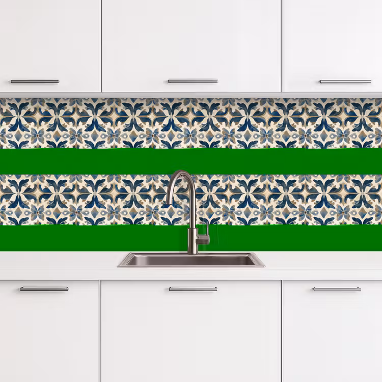 Tegel - Patroon - Blauw - Beige keuken achterwand 2 middel 871 -3d