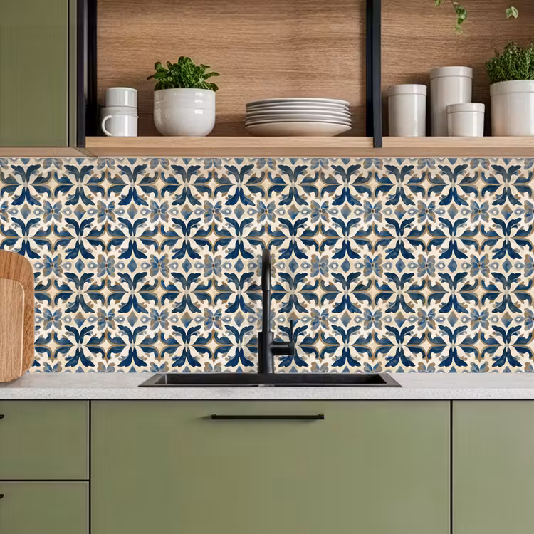 Tegel - Patroon - Blauw - Beige keuken achterwand 2 middel 871 -sfeer3