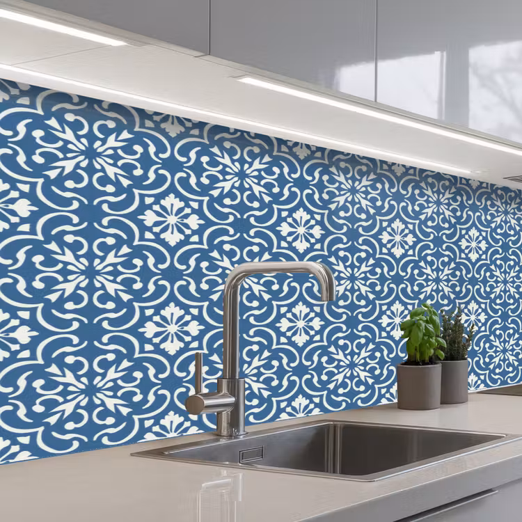 Tegel - Patroon - Blauw - Wit keuken achterwand 2 middel 871 -3d_schuin