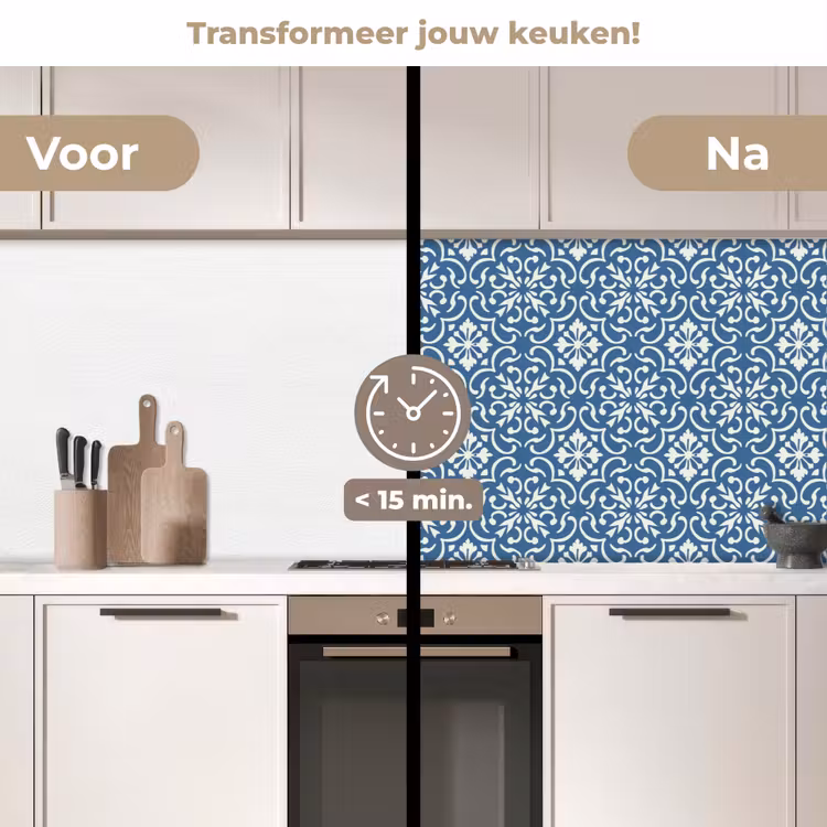 Tegel - Patroon - Blauw - Wit keuken achterwand 2 middel 871 -voor-na2_NL