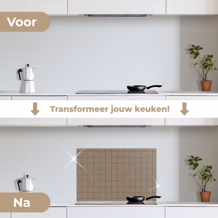 Tegel - Patroon - Taupe keuken achterwand spatscherm klein 900 -voor_na_NL