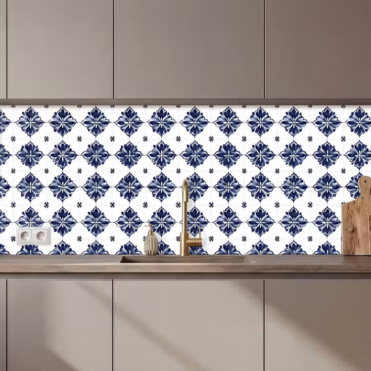 Tegelmotief - Blauw - Wit - Bloem keuken achterwand 2 middel 871 zz_3dshopping