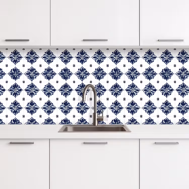 Tegelmotief - Blauw - Wit - Bloem keuken achterwand 2 middel 871 -3d