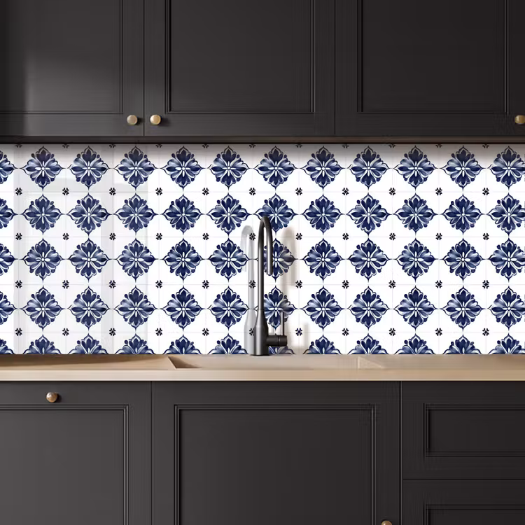 Tegelmotief - Blauw - Wit - Bloem keuken achterwand 2 middel 871 -sfeer1