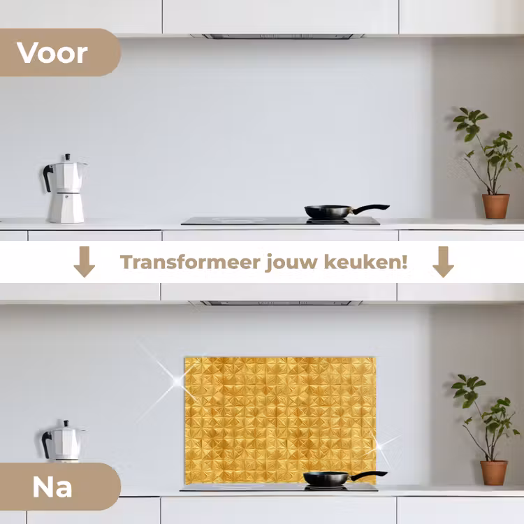 Tegels - Geometrisch - Reliëf - Goud keuken achterwand spatscherm klein 900 -voor_na_NL