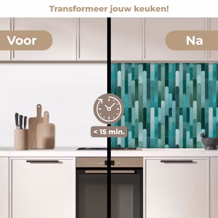 Tegels - Langwerpig - Turquoise keuken achterwand 2 middel 871 -voor-na2_NL