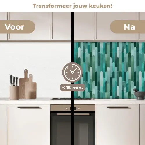 Tegels - Langwerpig - Turquoise keuken achterwand 2 middel 871 -voor-na2_NL