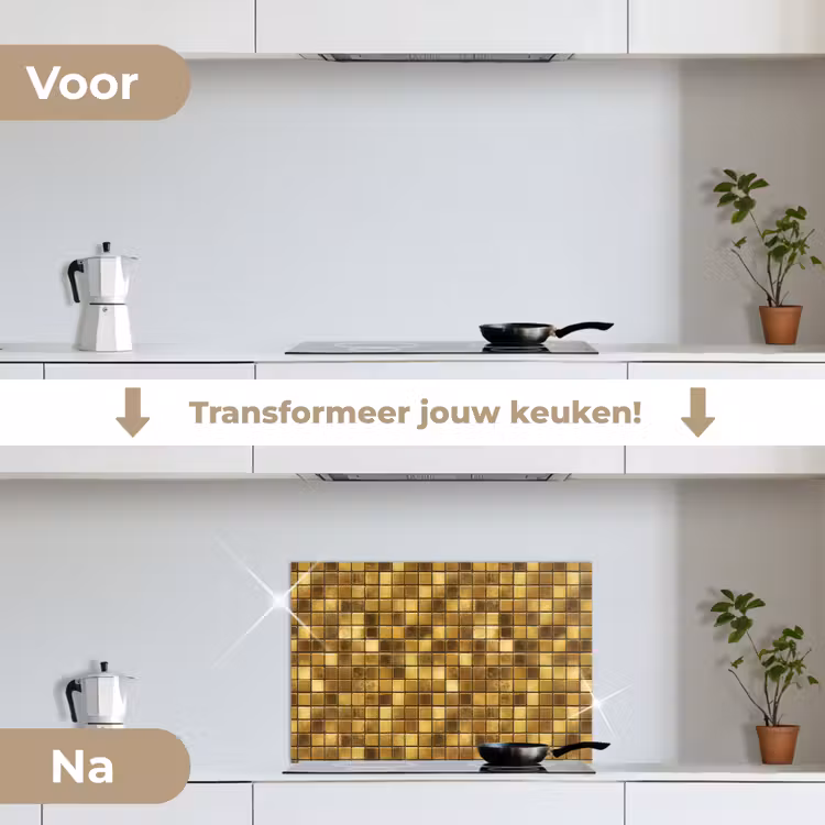 Tegels - Mozaïek - Luxe - Warm Goud keuken achterwand spatscherm klein 900 -voor_na_NL