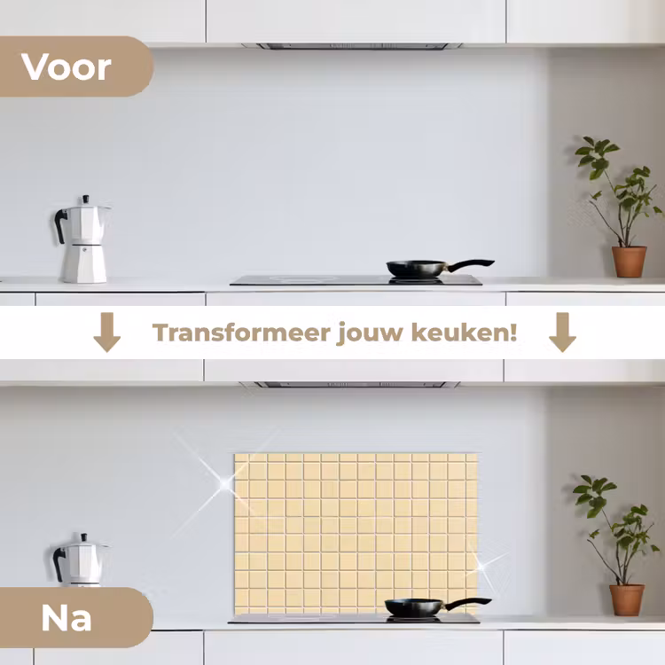 Tegels - Patroon - Crème keuken achterwand spatscherm klein 900 -voor_na_NL