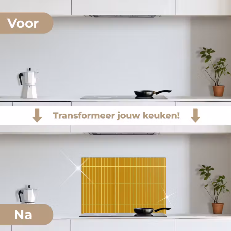 Tegels - Verticaal - Mosterdgeel keuken achterwand spatscherm klein 900 -voor_na_NL