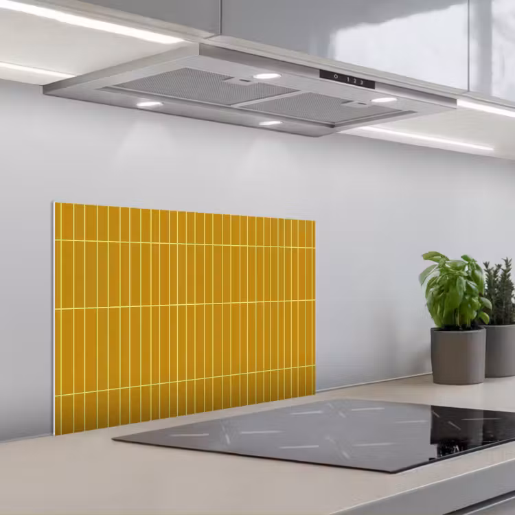 Tegels - Verticaal - Mosterdgeel keuken achterwand spatscherm klein 900 -3d_schuin