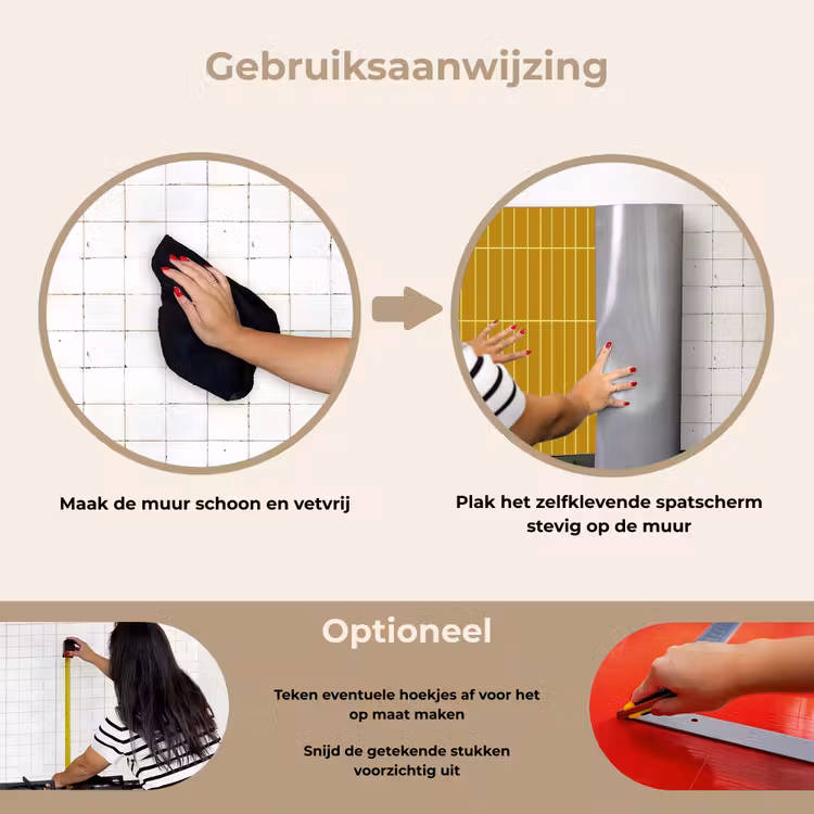 Tegels - Verticaal - Mosterdgeel keuken achterwand spatscherm klein 900 -gebruiksaanwijzing_NL