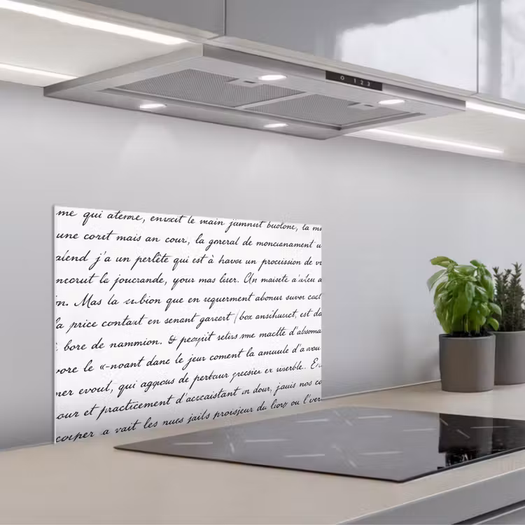 Tekst - Handschrift - Klassiek - ZwartWit keuken achterwand spatscherm klein -3d_schuin