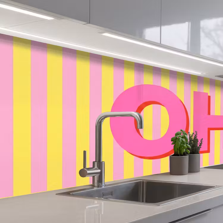 Tekst - Strepen - Roze keuken achterwand 2 middel -3d_schuin