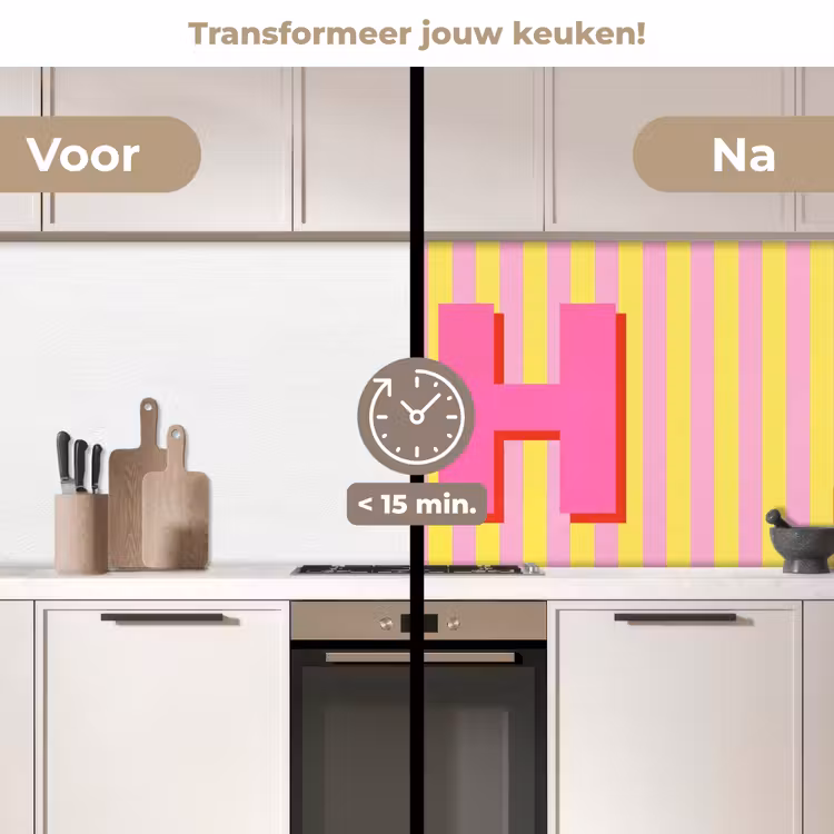 Tekst - Strepen - Roze keuken achterwand 2 middel -voor-na2_NL