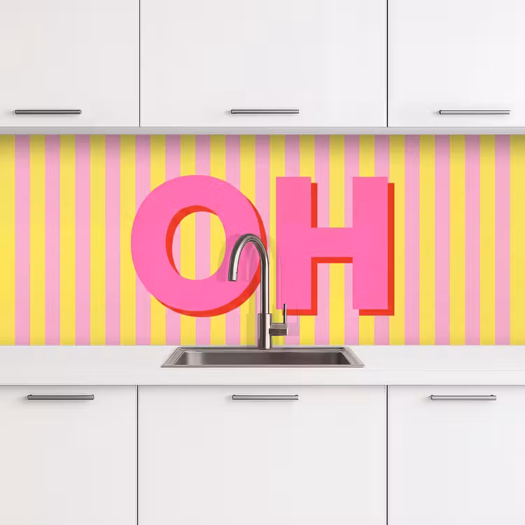 Tekst - Strepen - Roze keuken achterwand 2 middel -3d