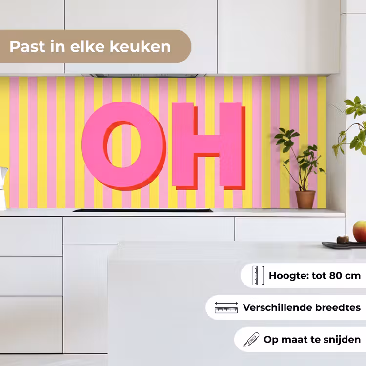 Tekst - Strepen - Roze keuken achterwand 2 middel -sfeer4_NL