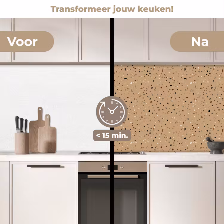 Terrazzo - Patroon - Beige keuken achterwand 2 middel 871 -voor-na2_NL