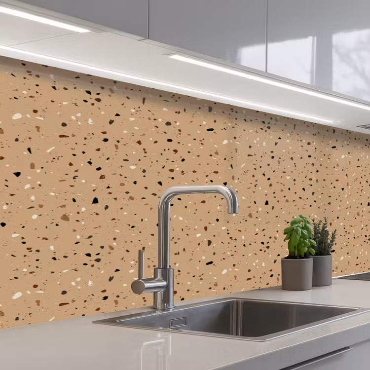 Terrazzo - Patroon - Beige keuken achterwand 2 middel 871 -3d_schuin
