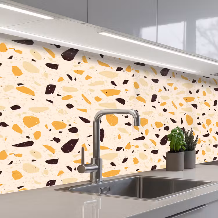 Terrazzo - Patroon - Geel - keuken achterwand 2 middel 871 -3d_schuin