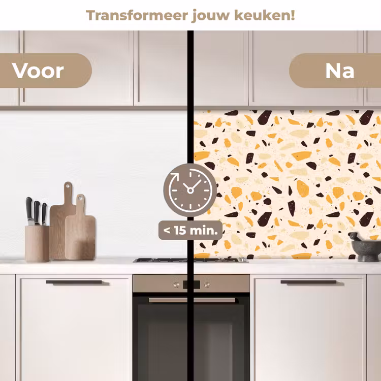 Terrazzo - Patroon - Geel - keuken achterwand 2 middel 871 -voor-na2_NL