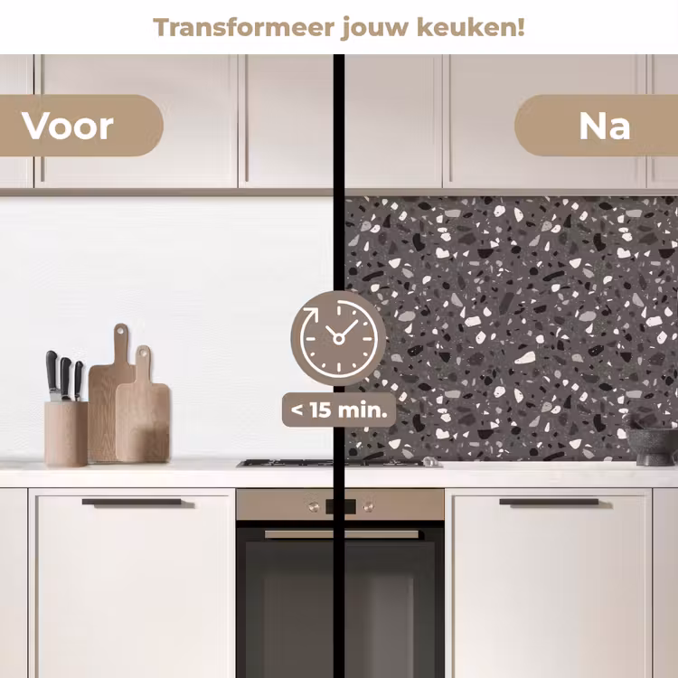Terrazzo - Patroon - Grijs keuken achterwand 2 middel 871 -voor-na2_NL