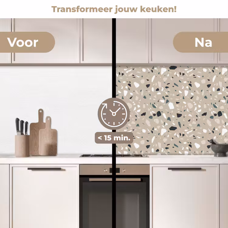 Terrazzo - Patroon - Groen keuken achterwand 2 middel 871 -voor-na2_NL