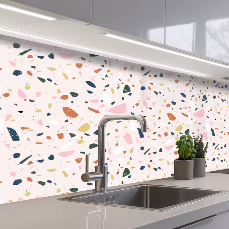 Terrazzo - Patroon - Kleurrijk keuken achterwand 2 middel 871 -3d_schuin