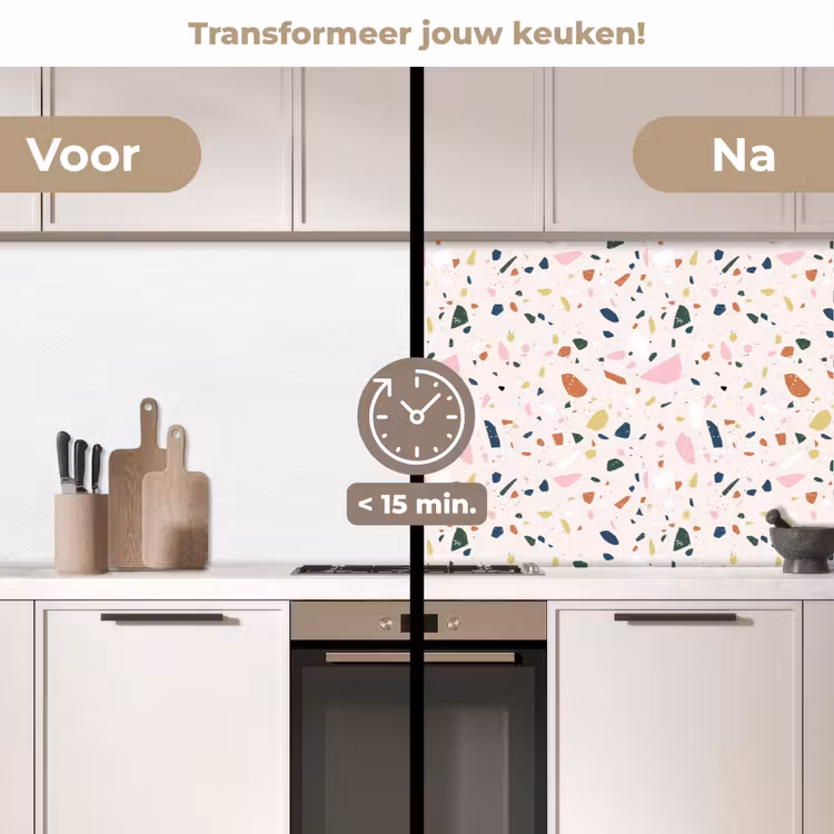 Terrazzo - Patroon - Kleurrijk keuken achterwand 2 middel 871 -voor-na2_NL