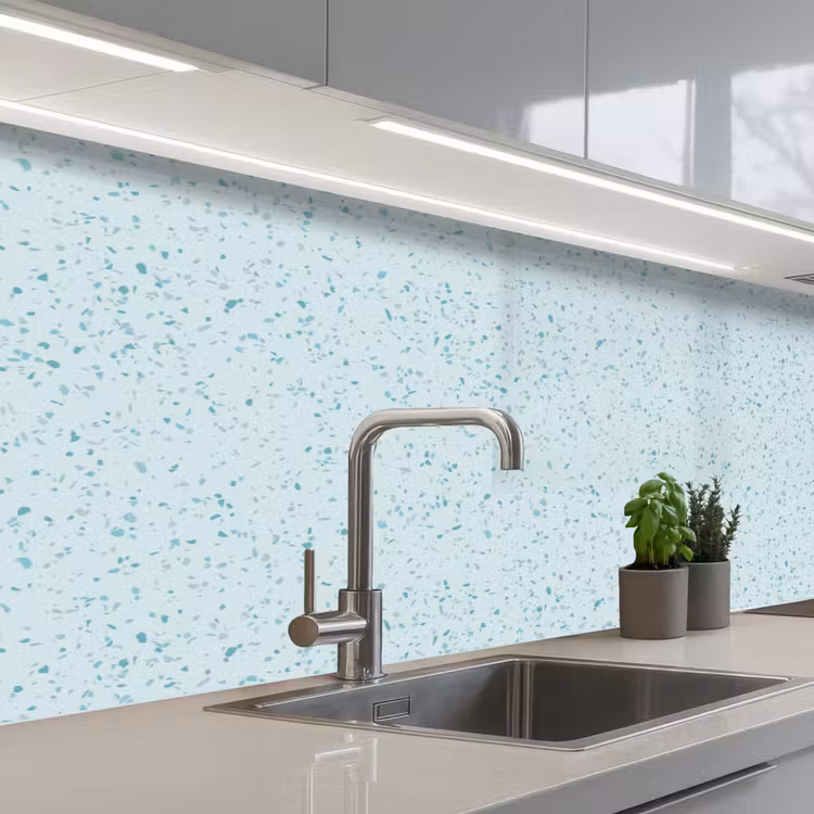 Terrazzo - Patroon - Kleurrijk - Baby Blauw keuken achterwand 2 middel 871 -3d_schuin