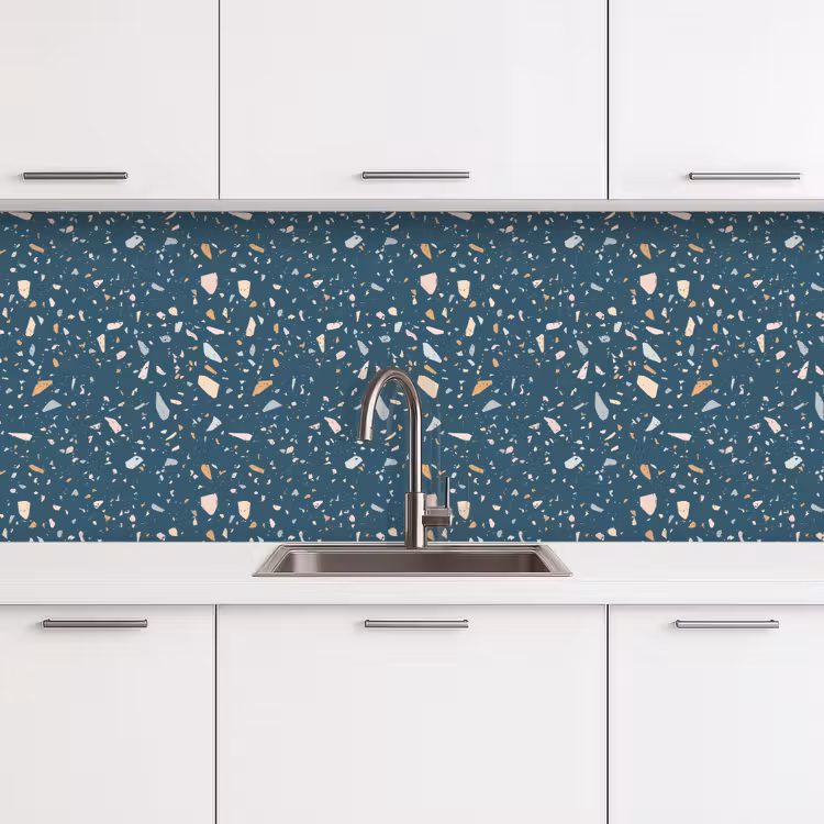 Terrazzo - Patroon - Kleurrijk - Diep blauw keuken achterwand 2 middel 871 -3d