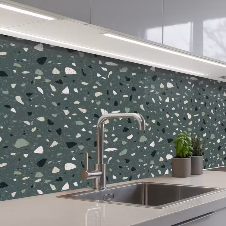 Terrazzo - Patroon - Kleurrijk - Groen keuken achterwand 2 middel 871 -3d_schuin