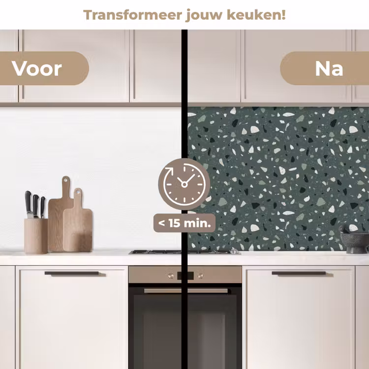 Terrazzo - Patroon - Kleurrijk - Groen keuken achterwand 2 middel 871 -voor-na2_NL