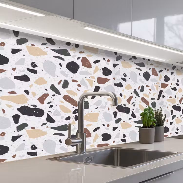 Terrazzo -  Patroon - Kleurrijk - Klei keuken achterwand 2 middel 871 -3d_schuin